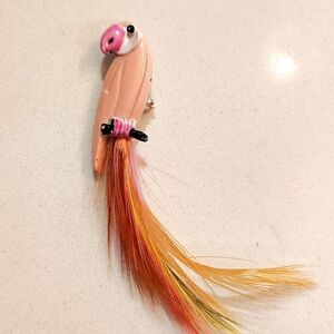 Pink Parrot bird enamel brooch pin back lapel pin vintage feather tail